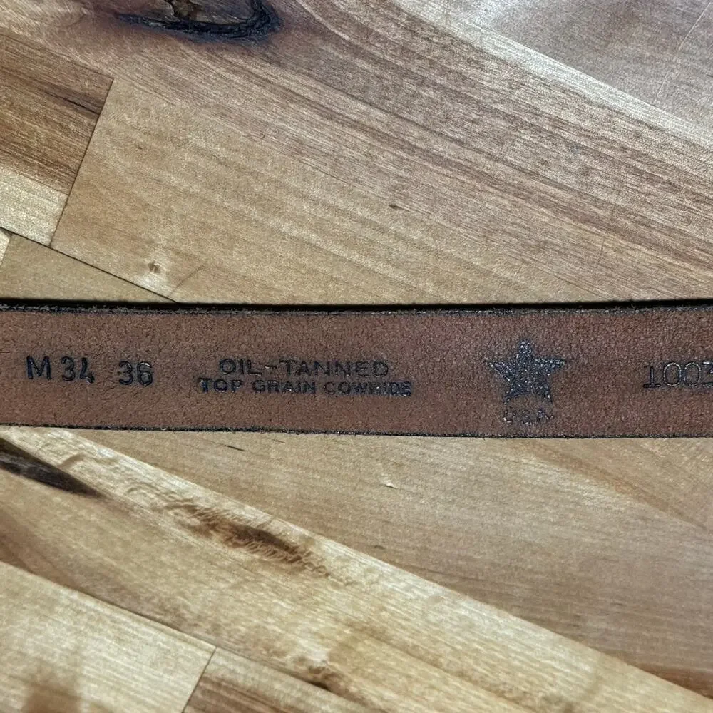 Oil Tanned Top Grain Cowhide Men Belt Size 34/36 Rust Brown Leather Brass Buckle